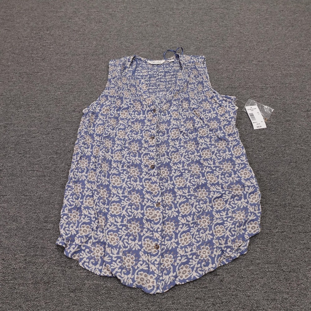 Caffe Marrakesh Tank Top Womens Medium Blue Floral Button Down Rayon Tunic Boho